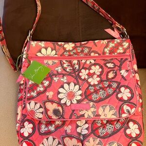 Vera Bradley Pink and White Crossbody Bag with Quilted Floral Design